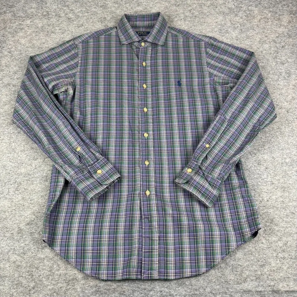 Polo Ralph Lauren Button Up Shirt Long Sleeve Cotton Purple Green Mens Small S